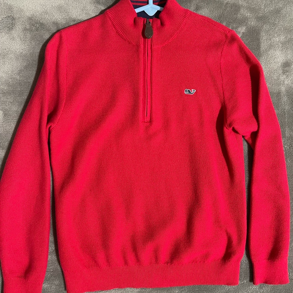 Vineyard Vines Boys Quarter Zip Sweater, Size 7, Red.